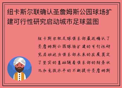 纽卡斯尔联确认圣詹姆斯公园球场扩建可行性研究启动城市足球蓝图